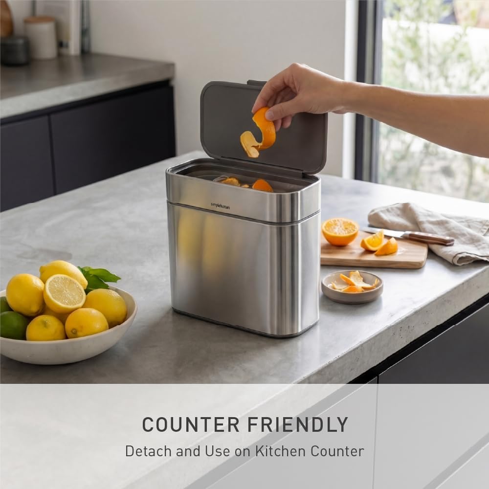 simplehuman Compost Caddy, Detachable and Countertop Bin, 4 Liter / 1.06 Gallon, Brushed Stainless Steel