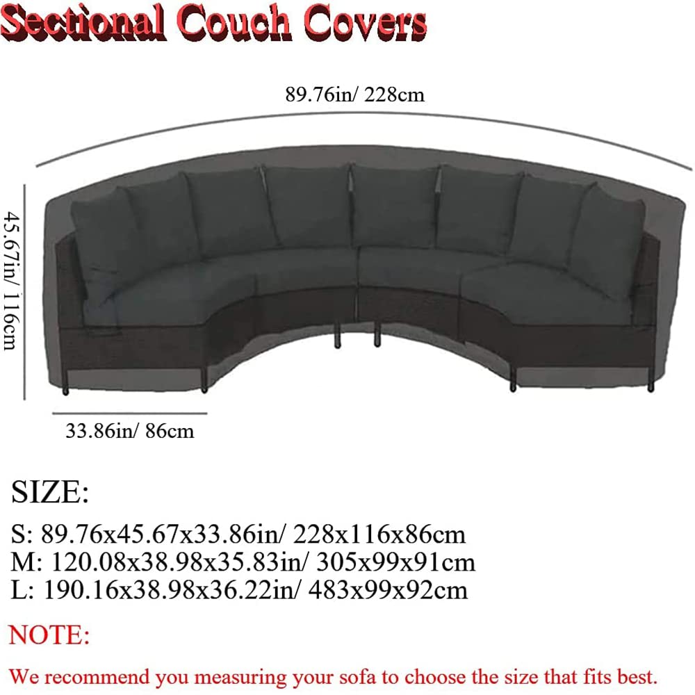 Patio Sectional Curved Sofa Protector Cover Skyour Waterproof Heavy Duty 420D Oxford Outdoor Sectional Curved Couch Sofa Covers Black (M: 120.08x38.98x35.83in)