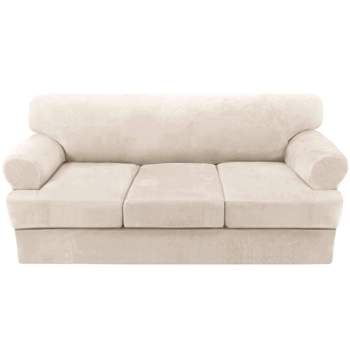 H.VERSAILTEX Sofa Cover 4 Piece T Cushion Sofa Slipcovers Thick Velvet Couch Cover Furniture Protector Stretch T Cushion Sofa Covers for 3 Cushion Couch with 3 Individual T Cushion Covers, Ivory