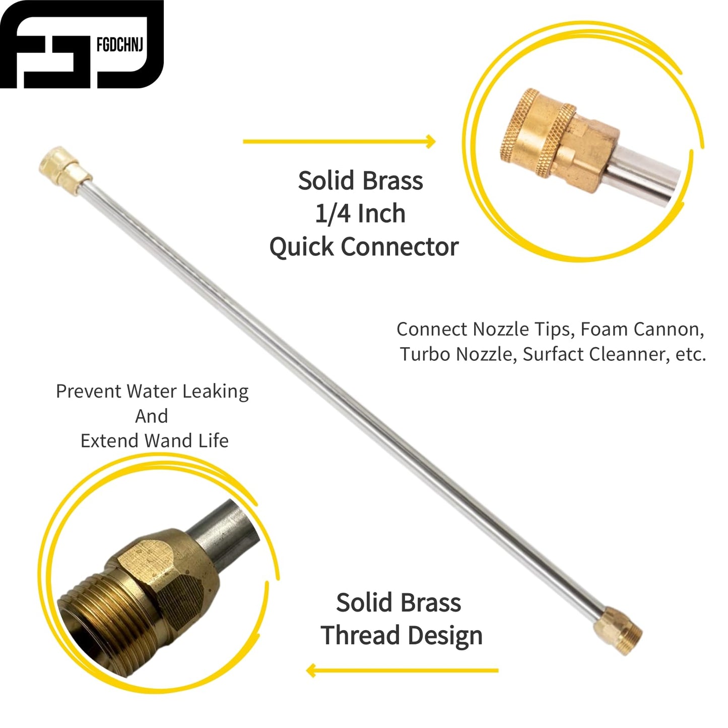 FGDCHNJ Replacement Pressure Washer Gun with Extension Wand, Power Spray Car Wash Gun with M22-14mm Thread Fitting, 5 Nozzle Tips, 36 Inch, 3600 PSI