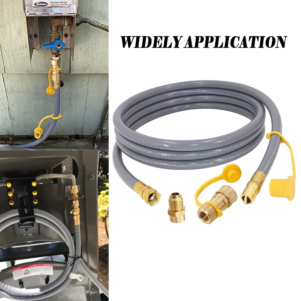 12 FT Natural Gas Hose with 3/8 in Quick Connect/Disconnect for Gas Grill Low-Pressure Appliance -3/8 Female Pipe Thread x 3/8 Male Flare for Most Grills, 1/2" ID Natural Gas Grill Hose