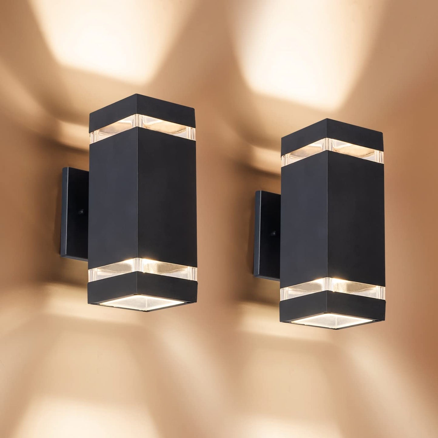 OUTKEIEI LED Outdoor Light Fixture Wall Mount, Black Waterproof Exterior Wall Sconces, External Anti-Rust Aluminum Rectangle Up and Down Wall Lights Outside House Porch Lighting 2 Pack