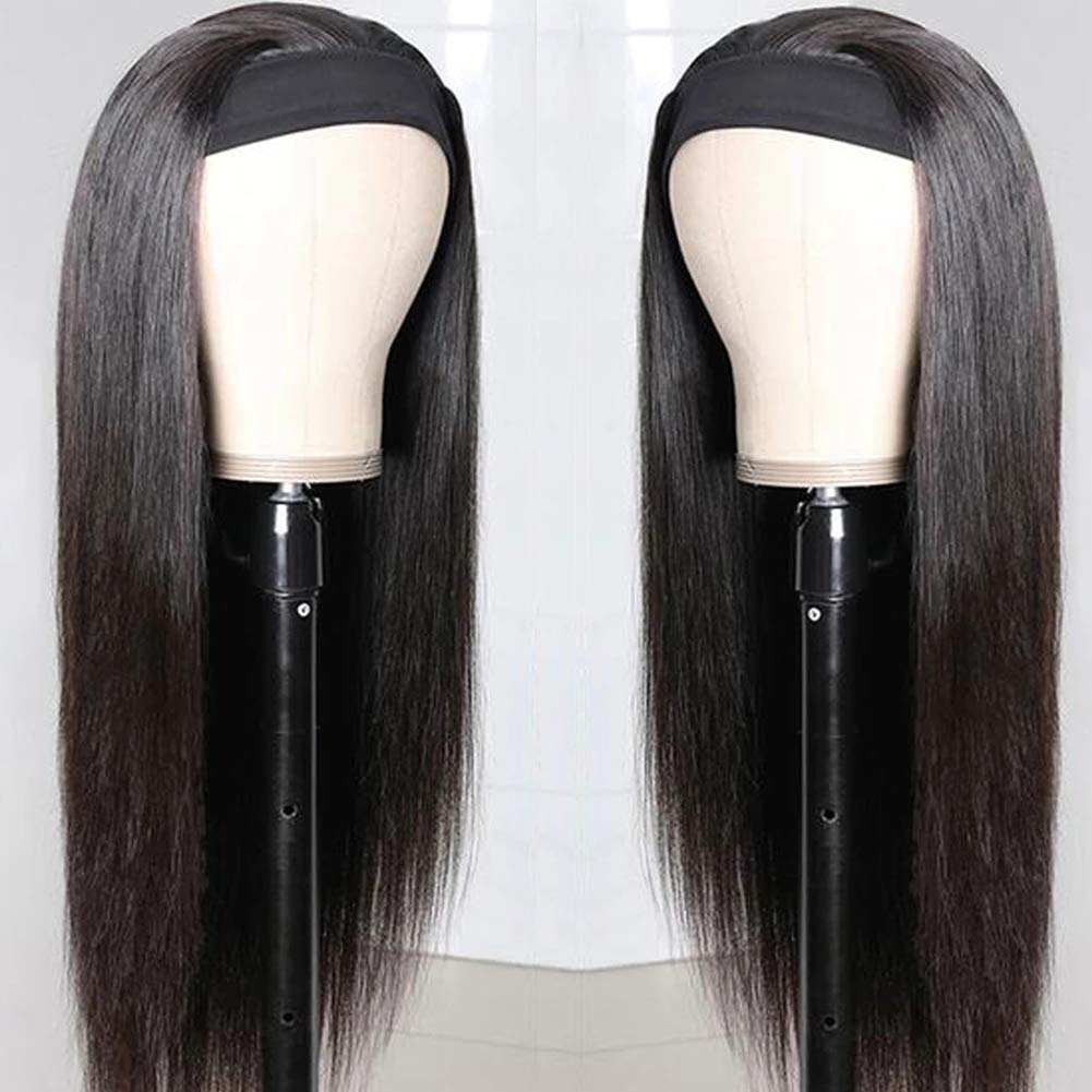 Feibin Headband Wig Human Hair Wigs for Black Women Human Hair Silky Straight 22 Inch Glueless Human Hair Wig Brazilian Virgin Hair Wear and Go Wig Machine Made None Lace Front Wig Natural Color 150% Density