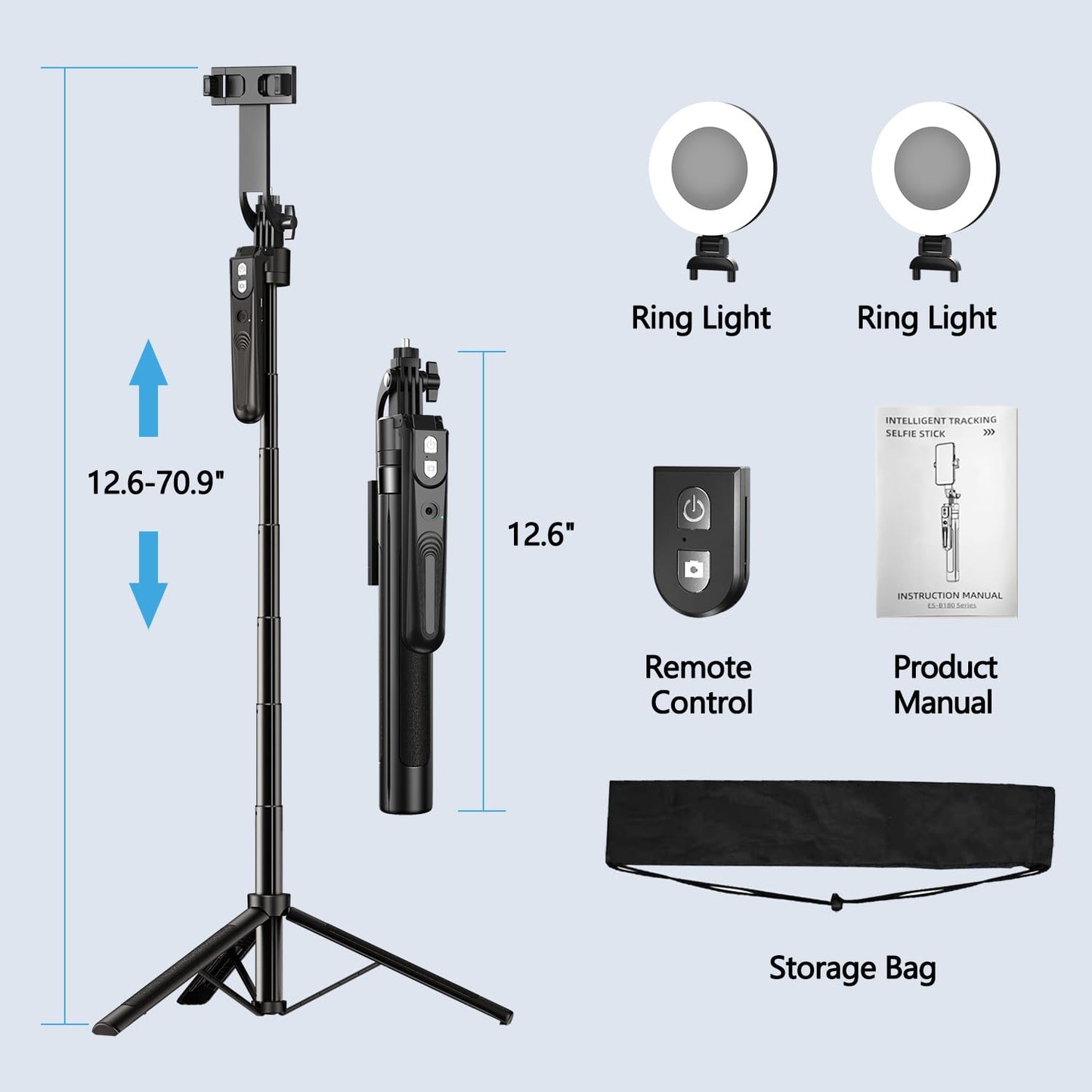 Auto Face Tracking Tripod 360° Rotation with Stand, 70.9" Ai Motion Tracking Tripod, Motion Sensor Phone Tripod Stand, Selfie Stick Rotation Tripod with Remote, for Vlog/Live Stream/Video Recording