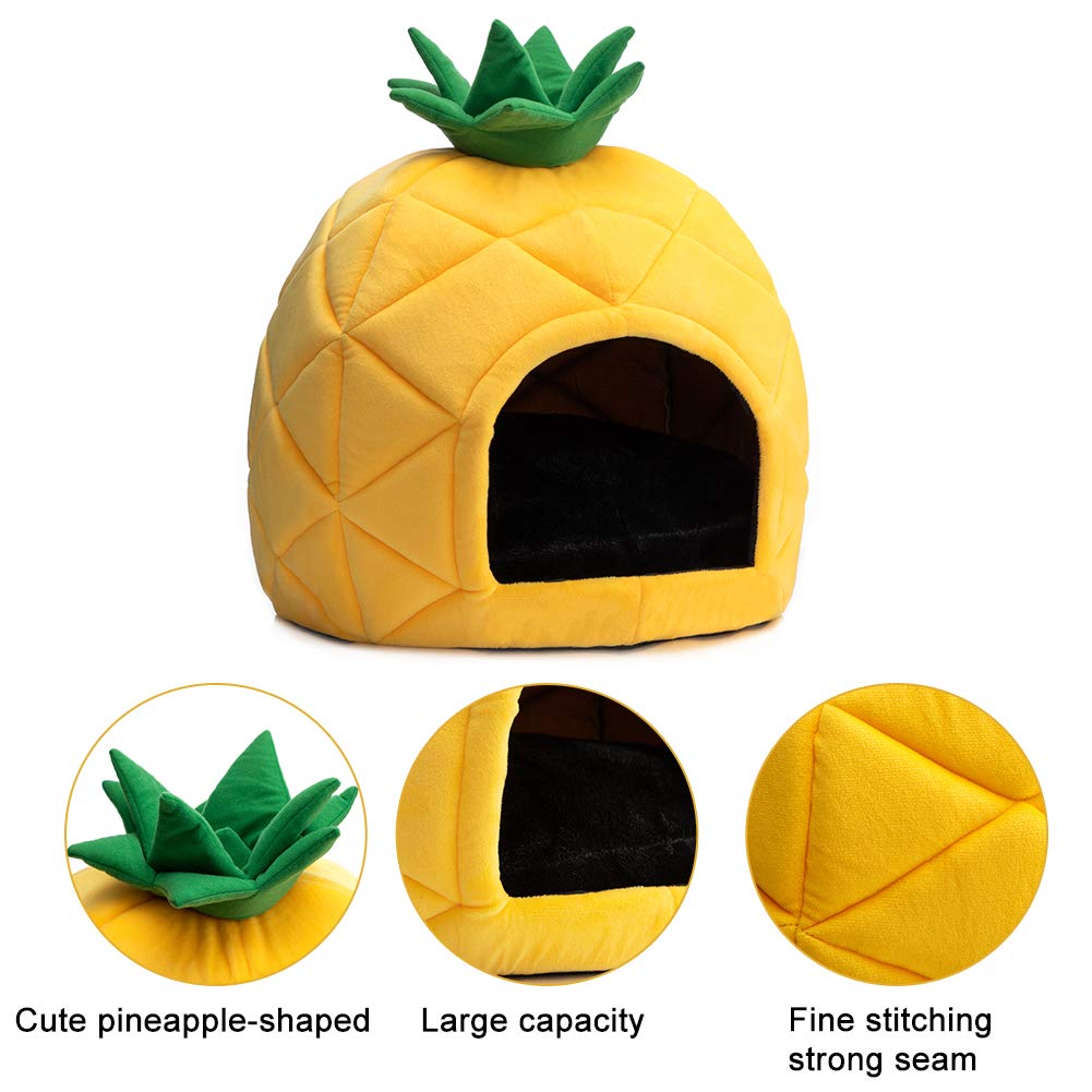Hollypet Cozy Pet Bed Warm Cave Nest Sleeping Bed Pineapple Shape Puppy House for Cats and Small Dogs, Yellow