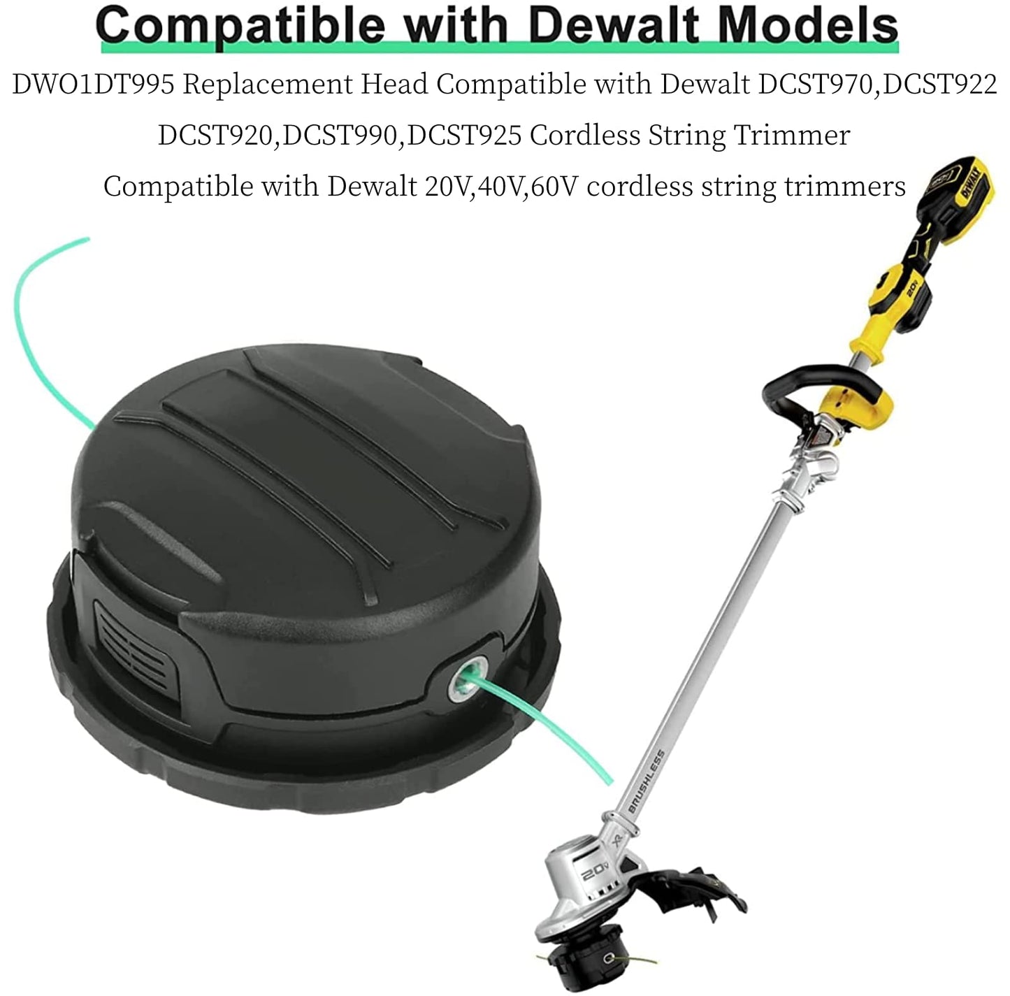 Eyoloty DWO1DT995 Replacement Trimmer Head Compatible with Dewalt DCST970,DCST922,DCST920,DCST990,DCST925 DCST991 Cordless String Trimmer,Replacement Head with Pre-Wound 0.080" 20Ft Line