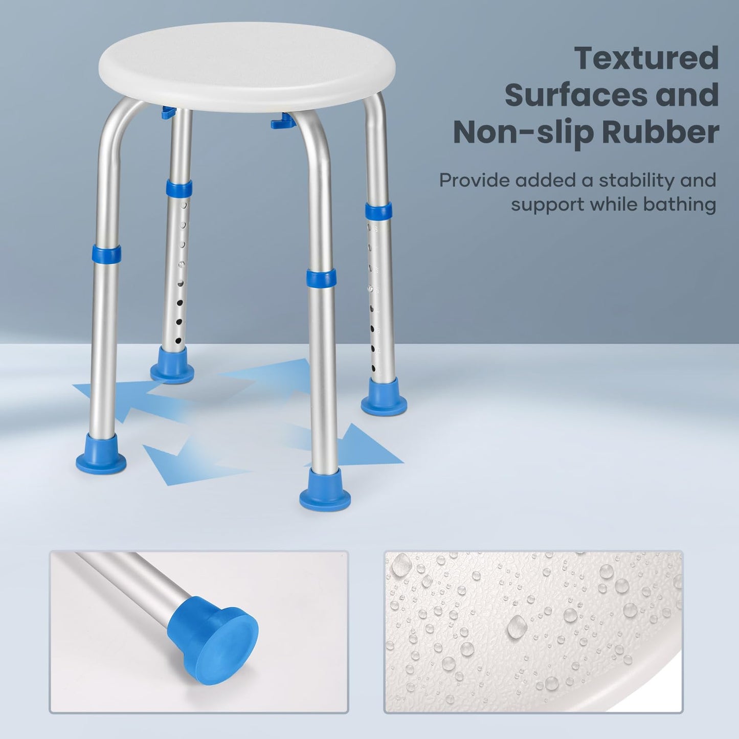 Careboda Adjustable Bath Chair for Inside Shower, Shower Stool with Upgraded Stainless Steel, Tool-Free Assembly, 8 Adjustable Heights for Seniors, Elderly, Pregnant, Handicap & Disabled Blue