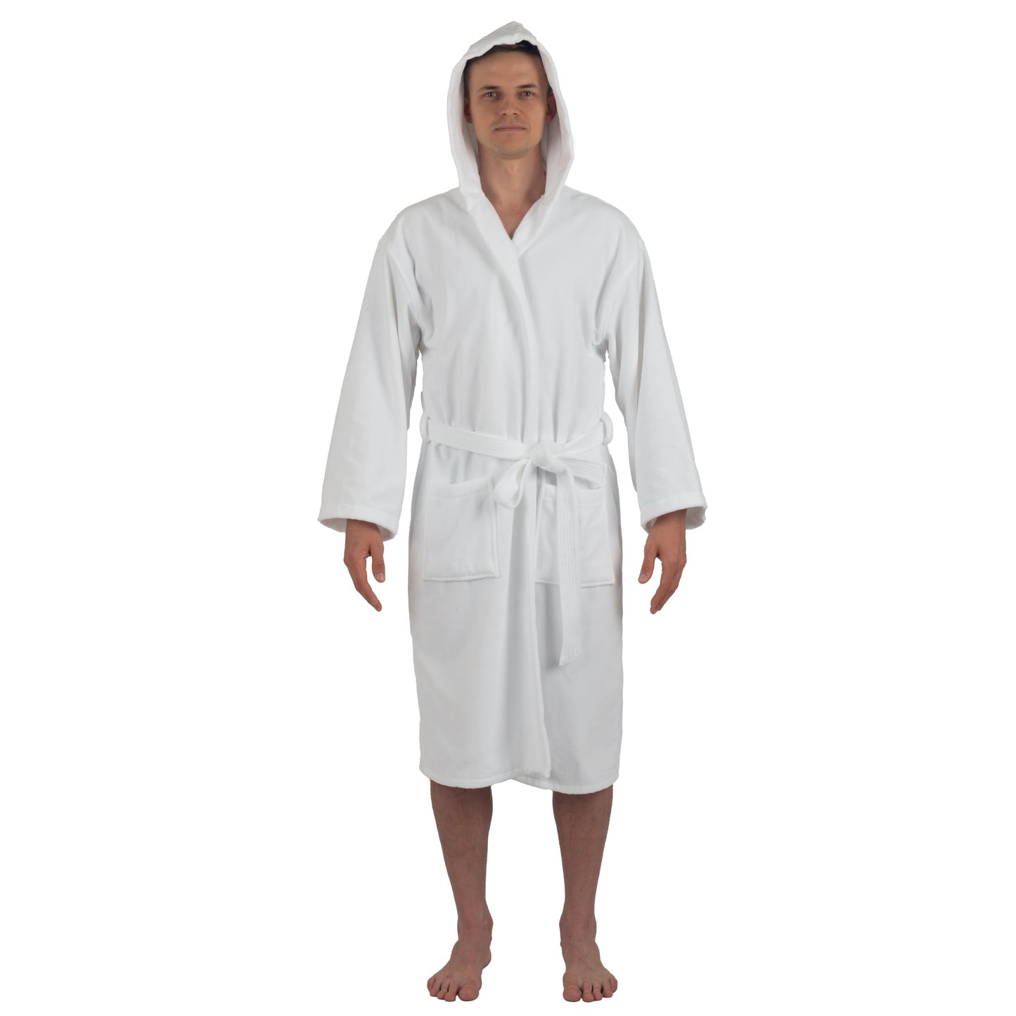 Alpine Swiss Dane Mens Hooded Bathrobe Pure Cotton Terry Cloth Long Robe for Men Super Absorbent Quick Drying Luxury Spa Robe WHT M/L