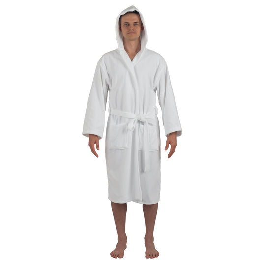 Alpine Swiss Dane Mens Hooded Bathrobe Pure Cotton Terry Cloth Long Robe for Men Super Absorbent Quick Drying Luxury Spa Robe WHT M/L