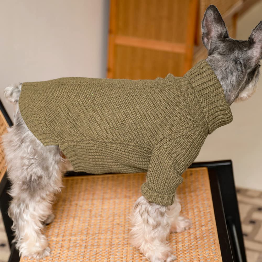 Fitwarm Thermal Knitted Dog Sweater Doggy Winter Coat Pet Clothes Doggie Turtleneck Jacket Puppy Outfits Cat Sweatsuit Sage Green X-Large