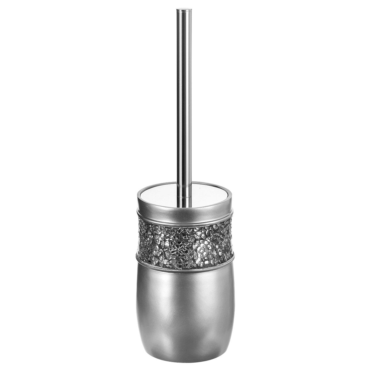 Crackled Glass Toilet Brush with Holder - Silver Toilet Bowl Cleaner Brush and Holder - Good Grip, Deep Cleaning, Decorative Design Compact Toilet Bowl Scrubber
