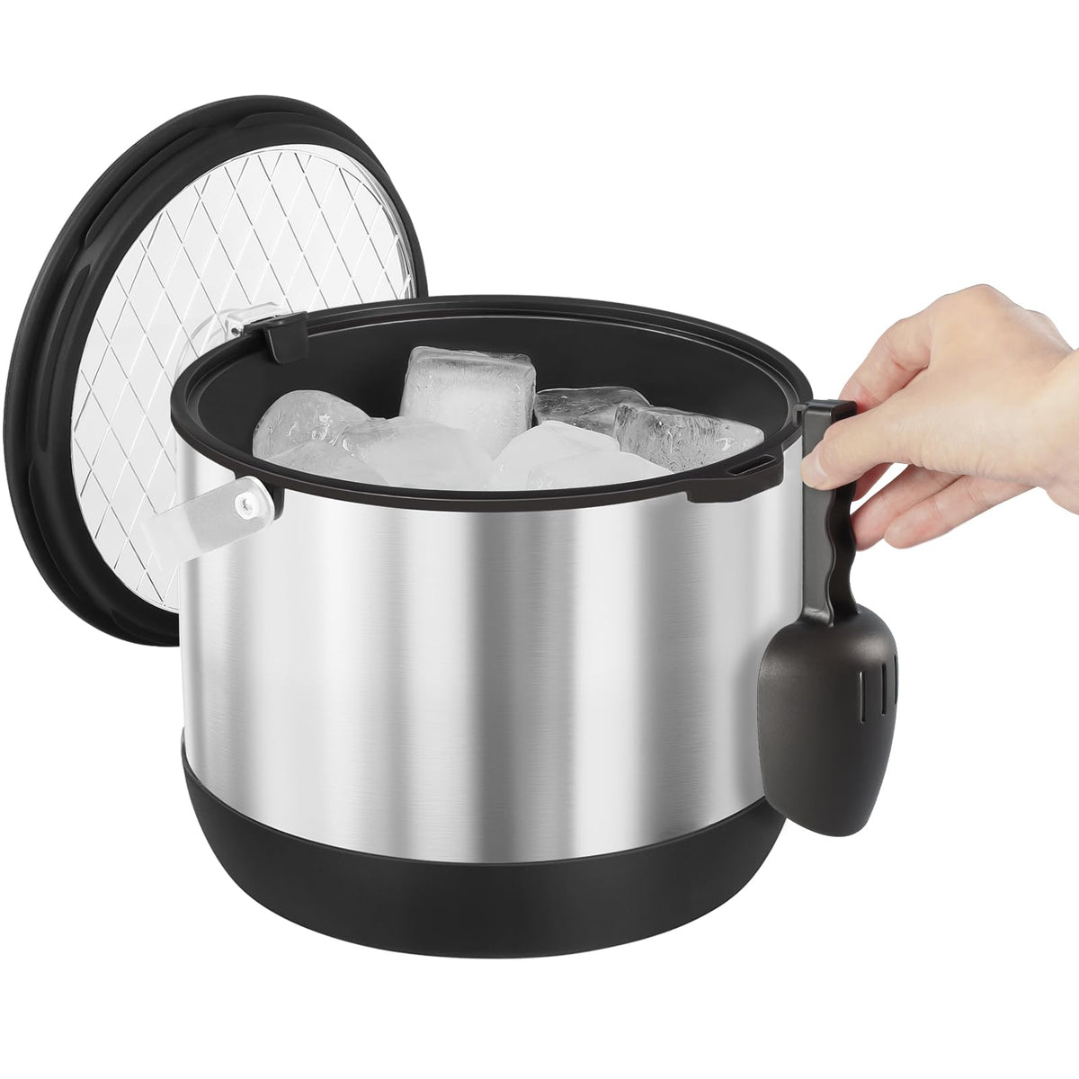 5QT/4.8L Insulated Ice Bucket for Parties, Large Capacity Double-Wall Beverage Bucket with Scoop & Lid for Champagne, Wine, Cocktail (Black)