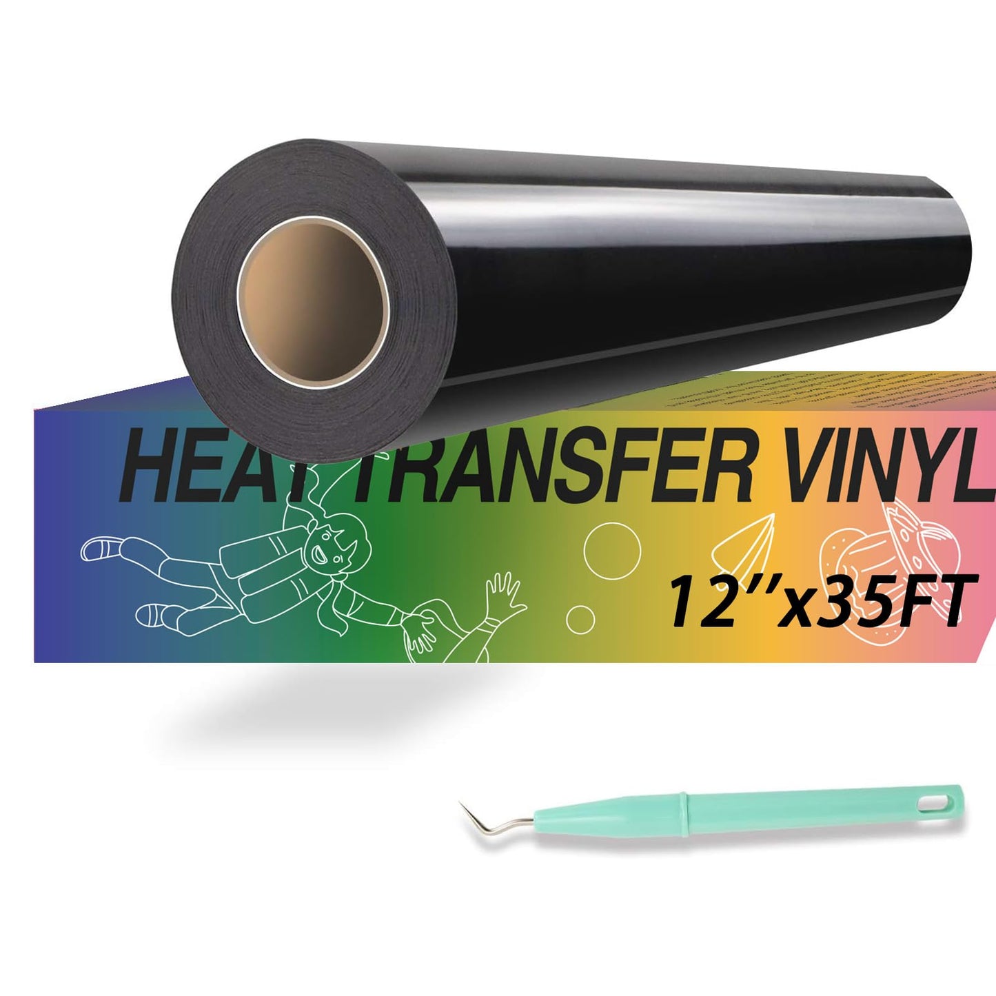 HTVRONT Heat Transfer Vinyl - 12" x 35ft Black Iron-On HTV Roll for All Cutter Machines, Easy to Cut & Weed for Shirt Designs