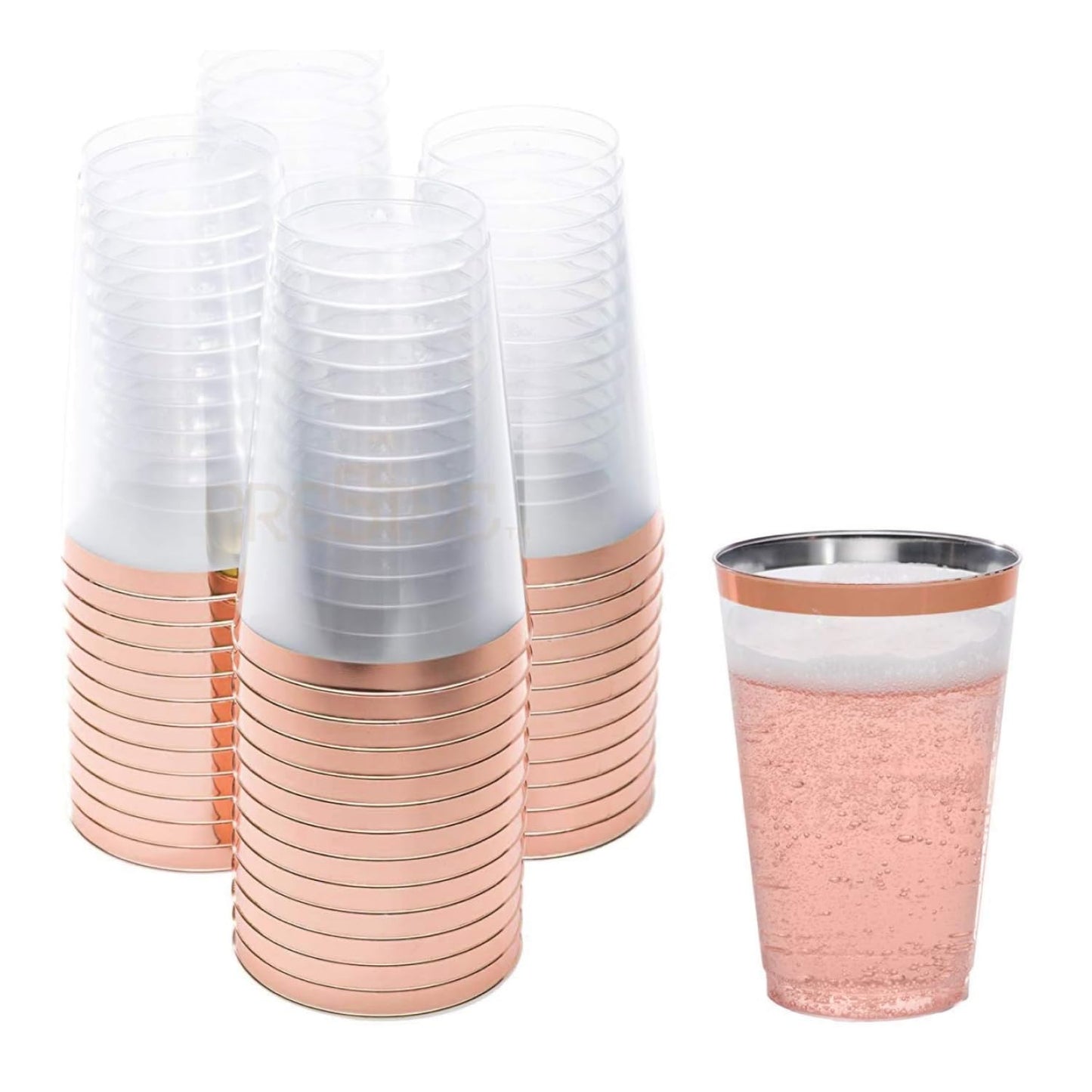 Rose Gold Plastic Cups - 14 oz, 50 Pack - Clear Disposable Party Tumblers with Rose Gold Rim - Elegant Wedding Drinkware - Bulk Plastic Cups