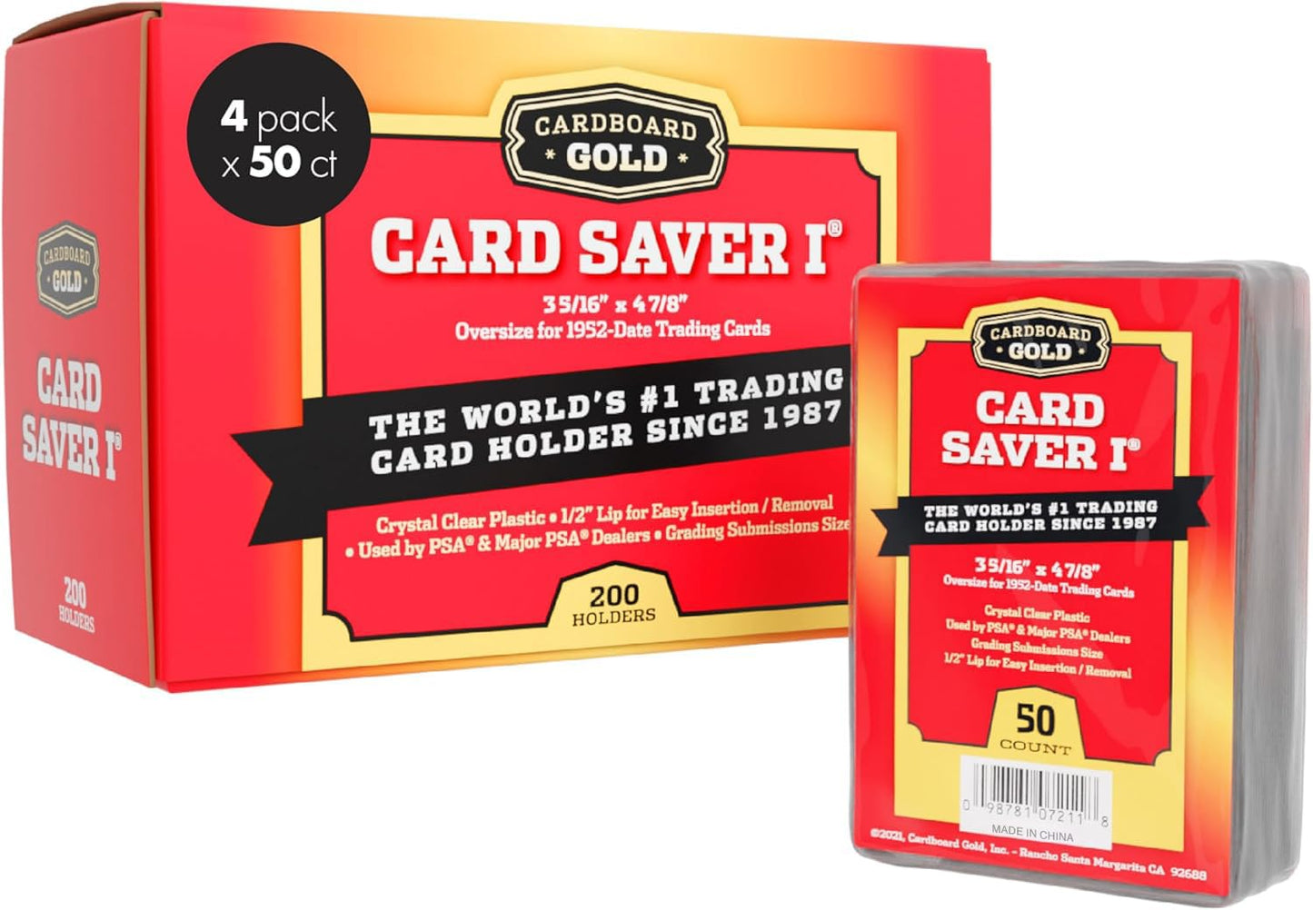 Cardboard Gold CARD SAVER 1-200 Count - Semi Rigid Card Holder, Trading Card Protectors - PSA-Approved Cardsaver for Baseball, Trading, Sports Cards - Card Sleeves, Binder, & Storage Box Compatible