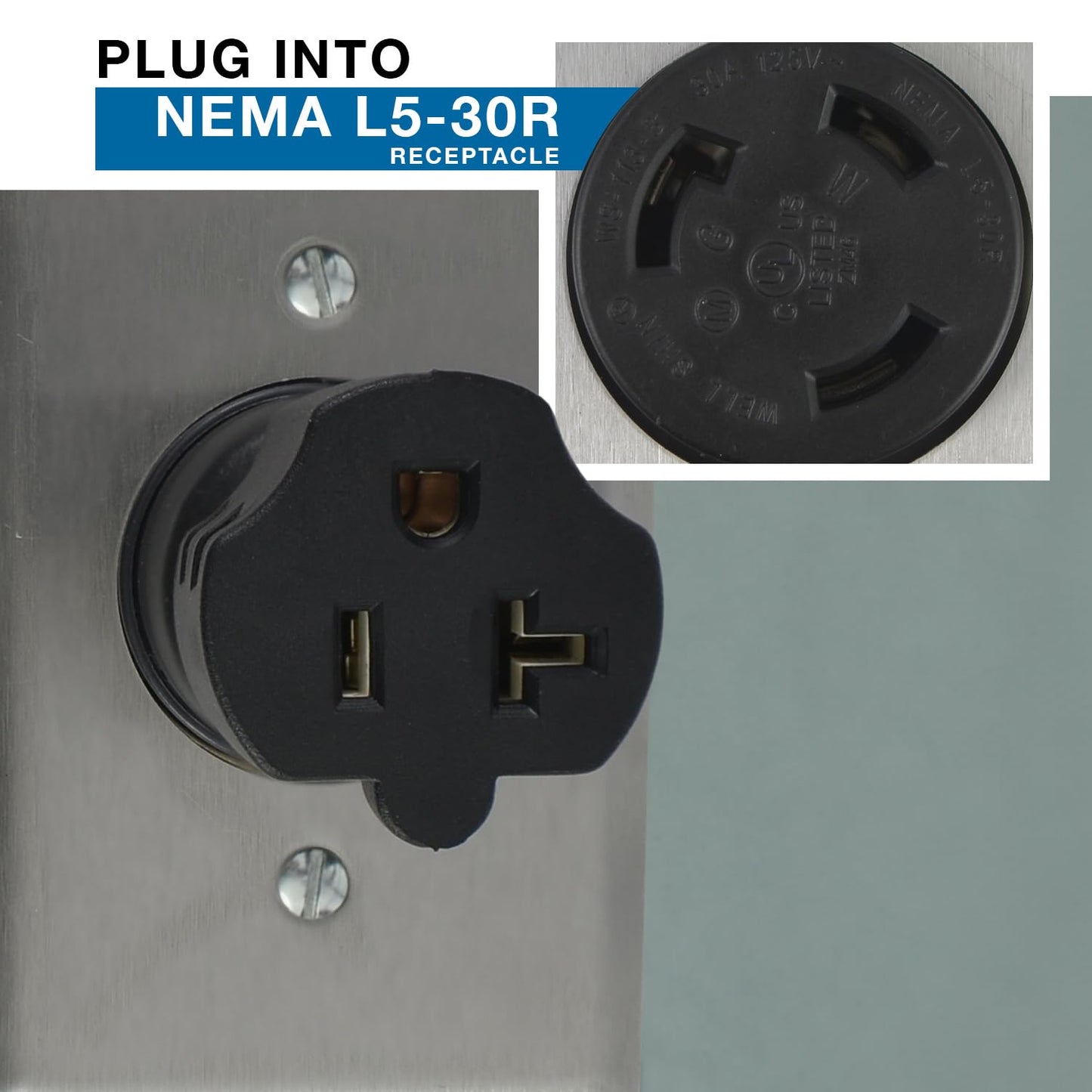 Conntek 30126-BK L5-30P 30-Amp 125-Volt Locking Male Plug for 15 to 20-Amp Straight Blade Female Connector Adapter
