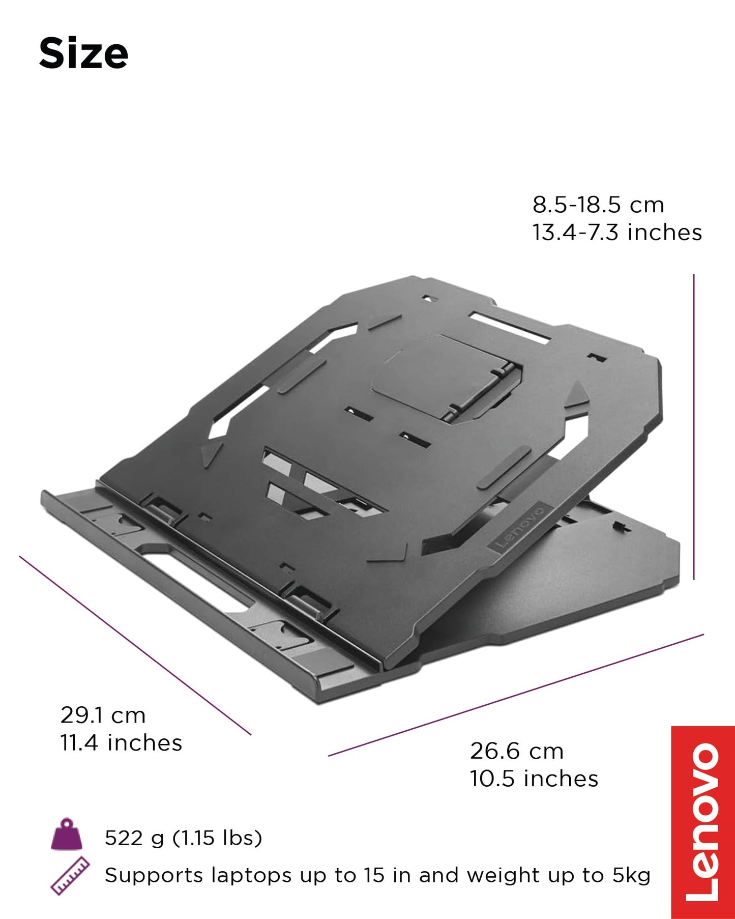 Lenovo 2-in-1 Laptop Stand, Ergonomic, 10 Adjustable Tilt Angles, Ventilated, Non-Slip, Portable, GXF0X02619, Black