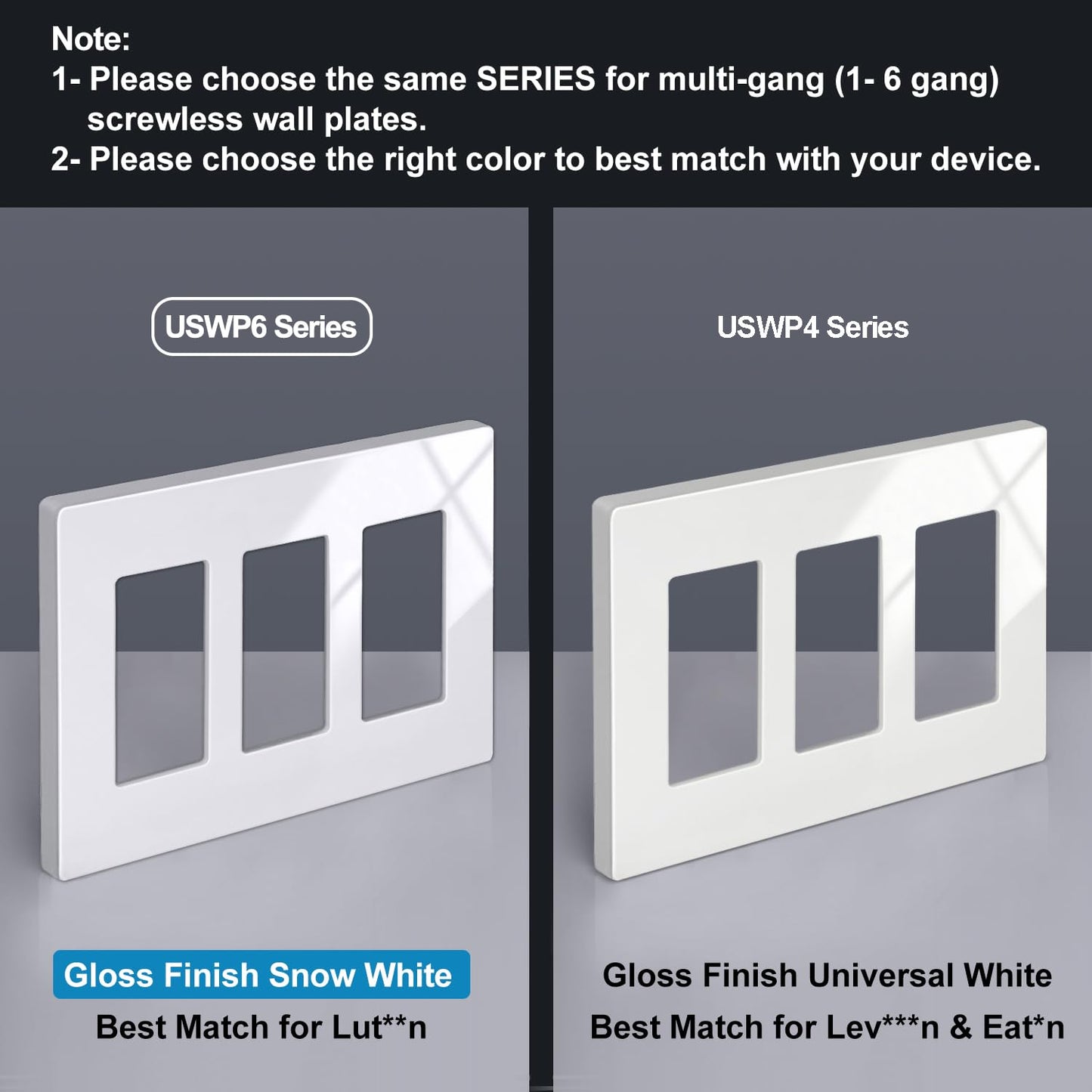 BESTTEN 5 Pack of 3-Gang Screwless Wall Plate, USWP6 Gloss Snow White Series, Decorator Outlet Cover, 11.91cm x 16.61cm, for Light Switch, Dimmer, GFCI, USB Receptacle
