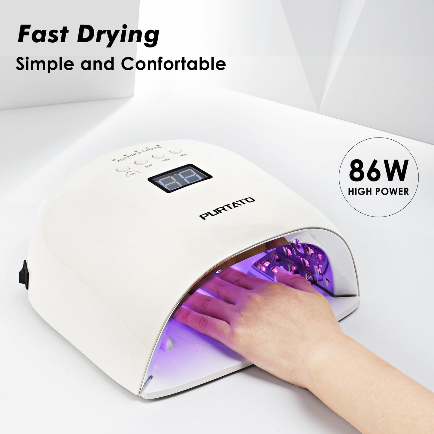 Purtato Professional Rechargeable UV LED Nail Lamp with 4 Timer Setting and 18000mAH Long Battery Life Nail Dryer JC22 (White)