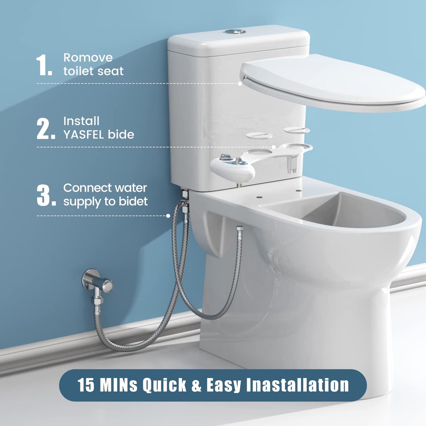 YASFEL Modern Self Cleaning Bidet Attachment for Toilet, Non-Electric Bidet, Fresh Cold Bidet Attachment for Feminine/Posterior Wash, with Adjustable Pressure Control (Blue/White)