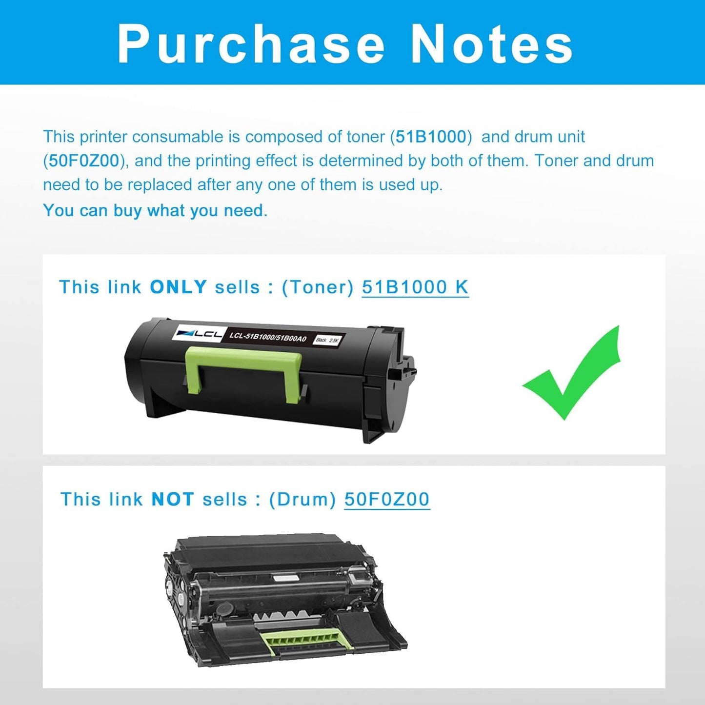 Updated Chip LCL Remanufactured Toner Cartridge for Lexmark 51B1000 51B2000 51B00A0 (1-Pack, Black) for MX417DN MX517DE MX617DE MX417d MS317DN MS417DN MS517DN MS617DN MX317DN
