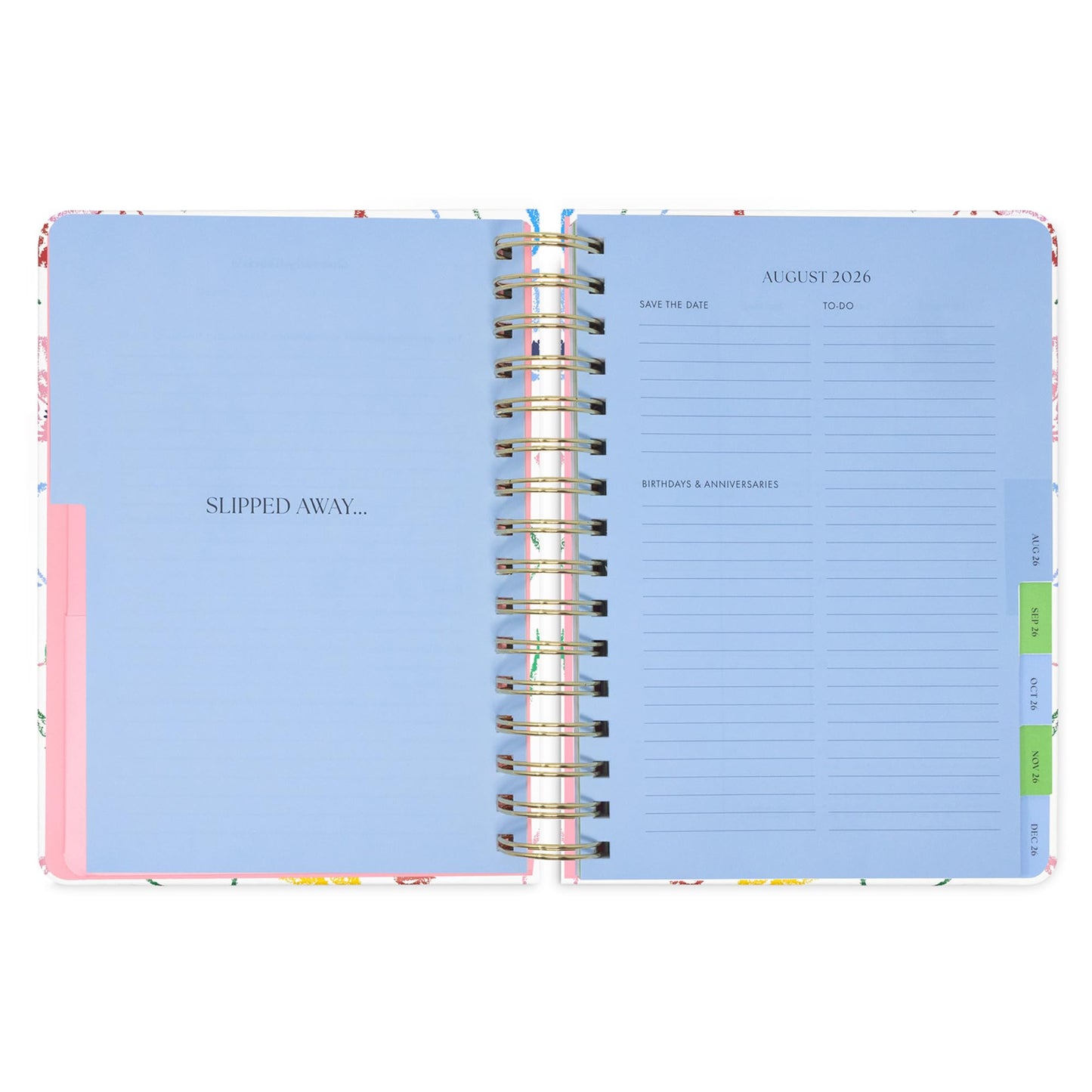 kate spade new york Large Planner 8.5" x 7.25" Spiral Bound Agenda with Monthly & Weekly Layouts, Goal Tracker, Vacation Planner, Stickers, Tabs, Elastic Closure & Pocket August 2026-December 2027