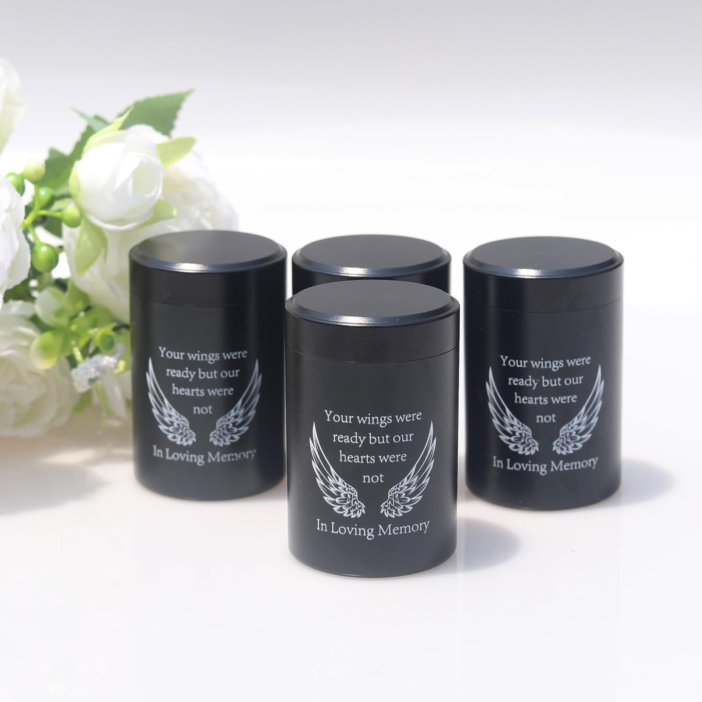 2.7 Inch Small Urns for Ashes - Set of 4, Aluminium Mini Keepsake Urns for Human/Pet Cremation, Ashes Holder in Loving Memory, Black