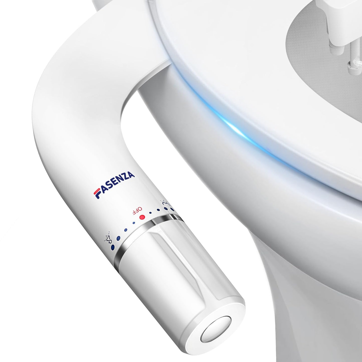 FASENZA Bidet Attachment for Toilet Seat: Adjustable Water Pressure, Ultra-Slim Toilet Water Sprayer with Self-Cleaning Non-Electric Dual Nozzle, Front & Rear Feminine Wash, Cold Water, White, 1 Pack