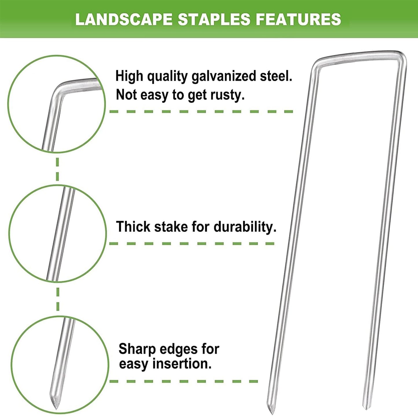 200 Pack Landscape Staples 6 Inch Heavy Duty Garden Stakes Galvanized Garden Staples Pins, Anti-Rust Ground Stakes for Weed Barrier, Irrigation Tubing, Yard Lawn, Landscape Fabric