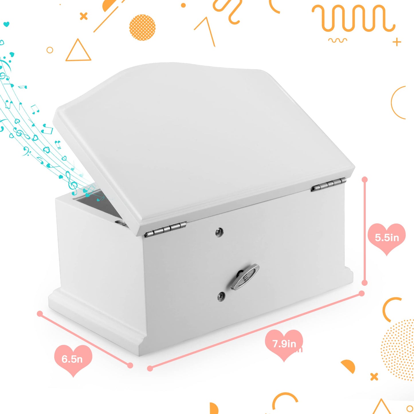 Jozen Gift Wooden Ballerina Medium White Musical Jewelry Box with Mirror and Lock for girls，Kid's Jewelry Storage Music Box,Gifts for Christmas,Birthday and all Holidays