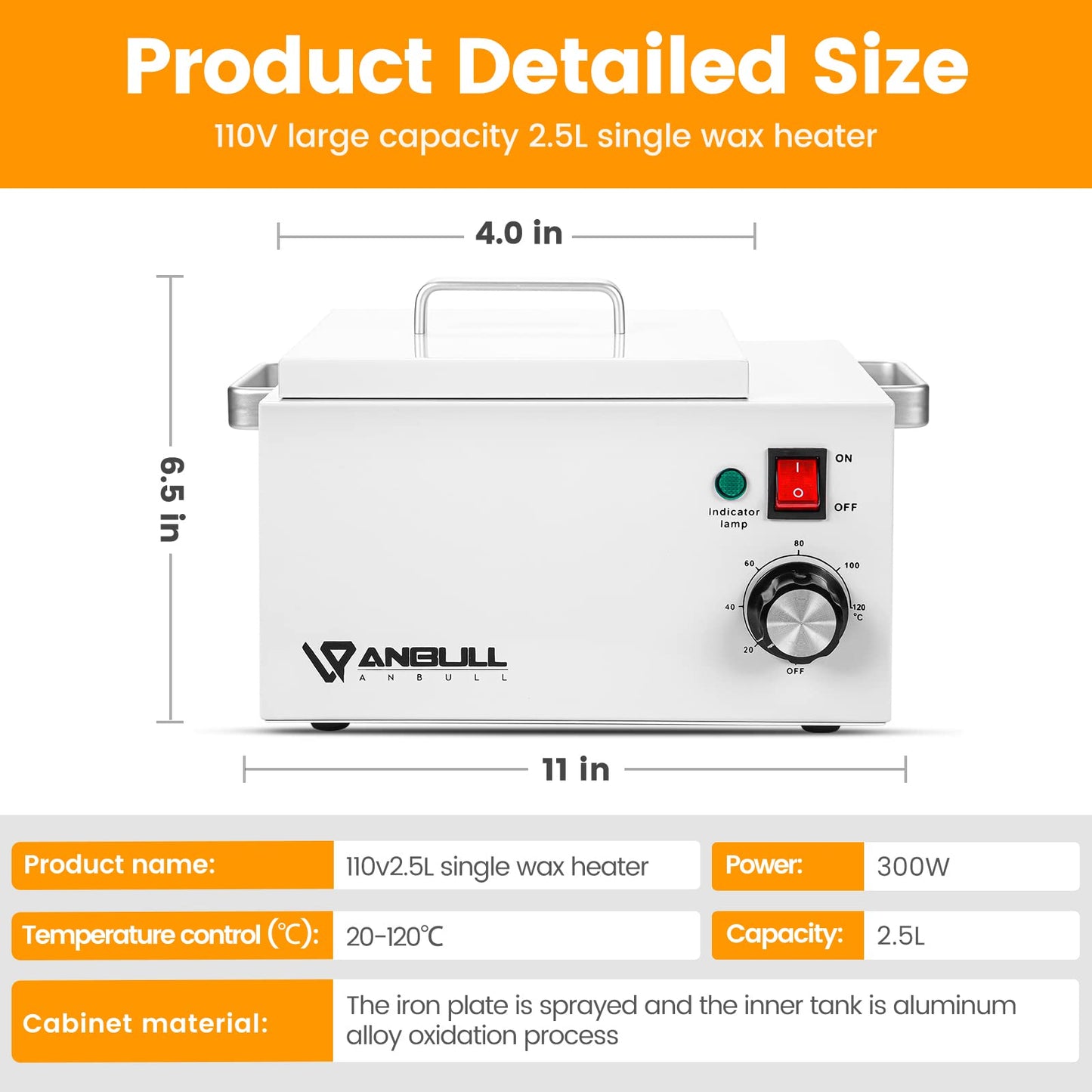 Anbull Professional 5.5lb Single Wax Warmer, Electric Lagre Wax Heater Pot for Hair Removal with 20-120℃ Temperature Control, Paraffin Hot Facial Skin SPA Equipment