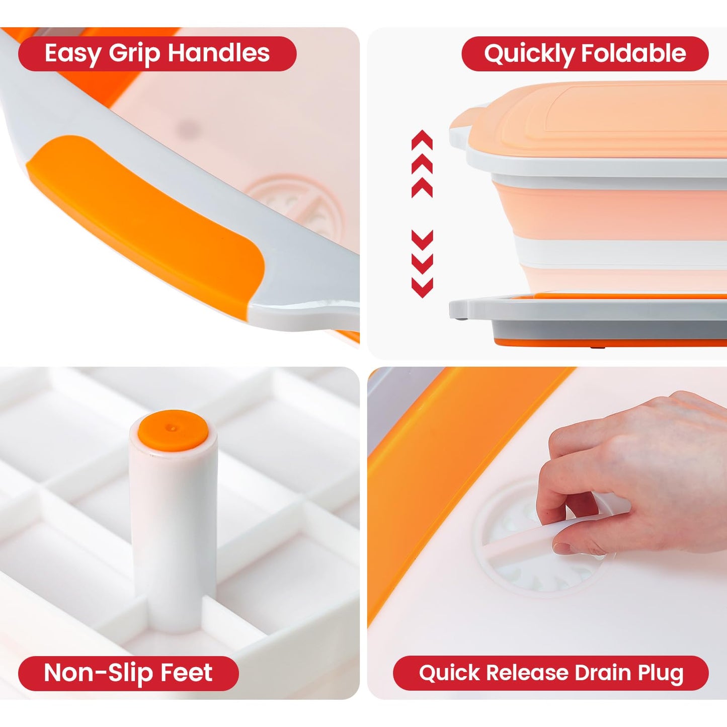 BBQ Prep Tub 3-in-1 Large 30L Collapsible Cutting Board with Locking Lid for Meal Prep Marinating Food, Camping Sink with Colander, Dish Basin, Storage Blanket for Camping Picnic BBQ, Orange
