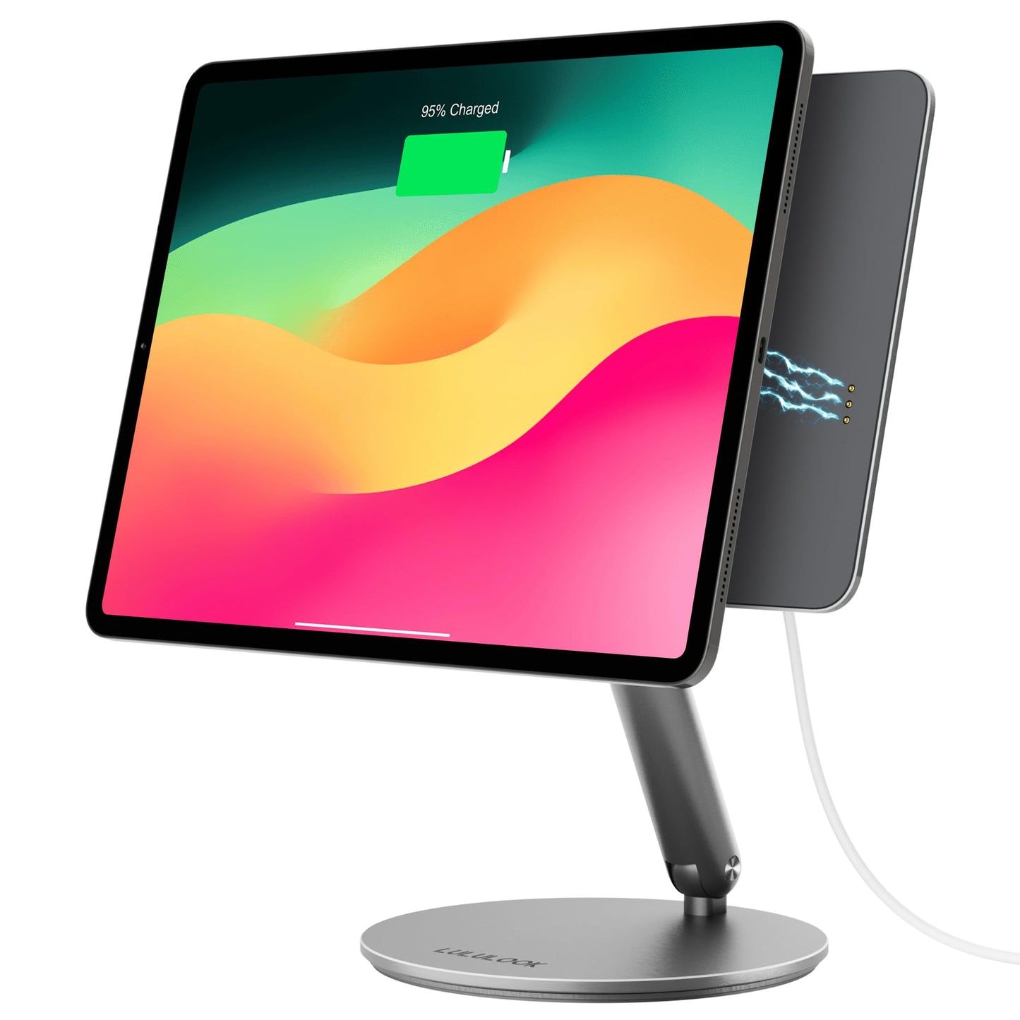 [Upgeade] LULULOOK Wireless Charging Magnetic Stand for iPad Pro 6th/5th/4th/3rd/ iPad Air 11 inch M3/M2, 360°Adjustable Foldable Aluminium Tablet Stand for Home, Kitchen, Office