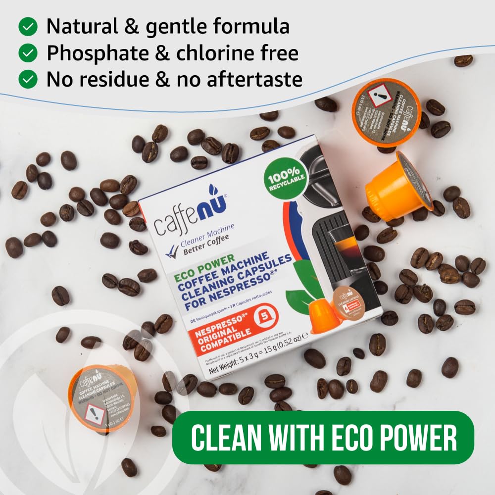 Caffenu Cleaning Pods Compatible with Nespresso Originaline. Improves Coffee Flavor. 5 Cleaning Capsules, Use with Descaling Kit.