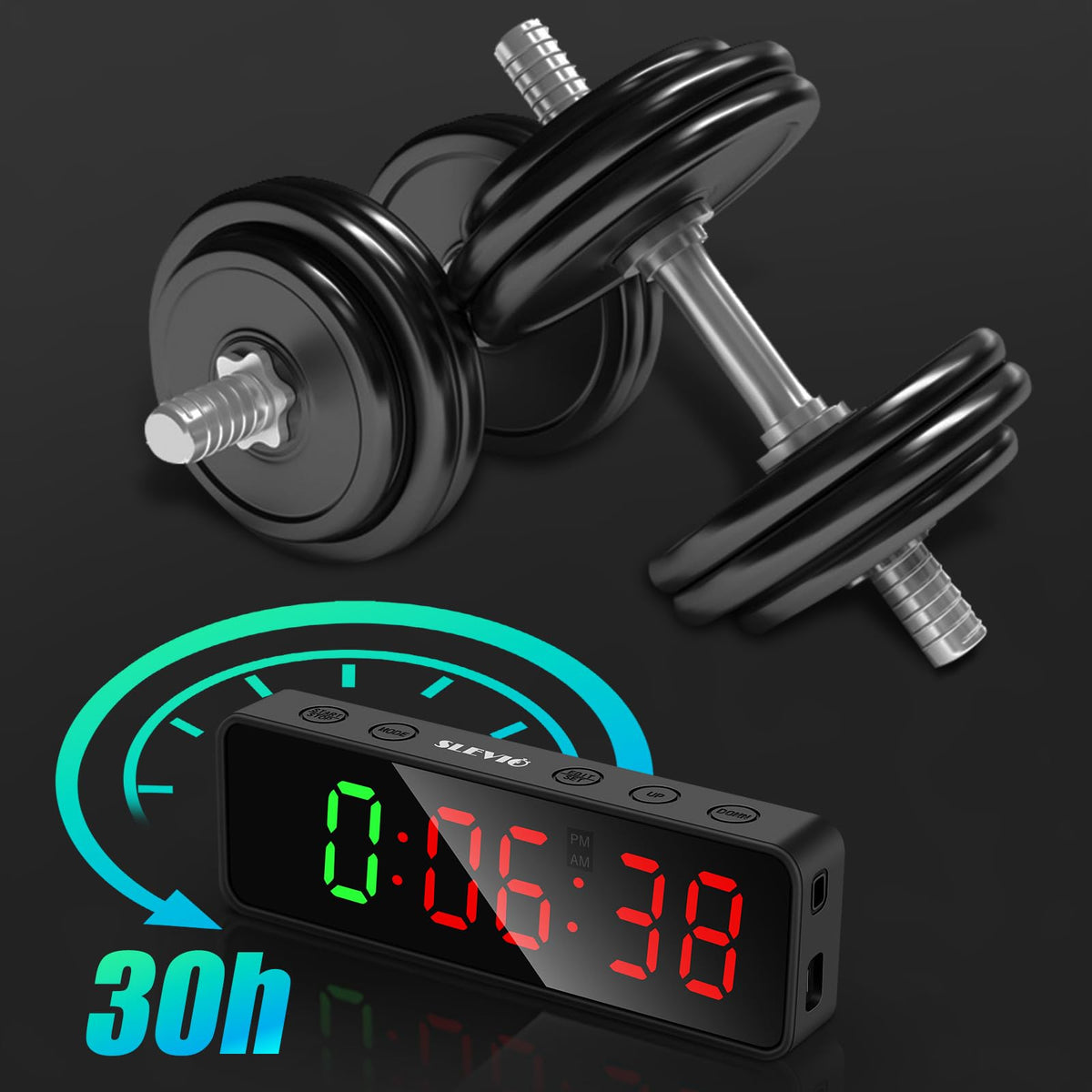 Small Gym Timer Clock, Stopwatch, Workout Interval Timer with Built-in Powerful Magnet, Large LED Digital Display, Home Accessories Countdown Clock for Home Gym Garage Schools (Black) (Matte Black)