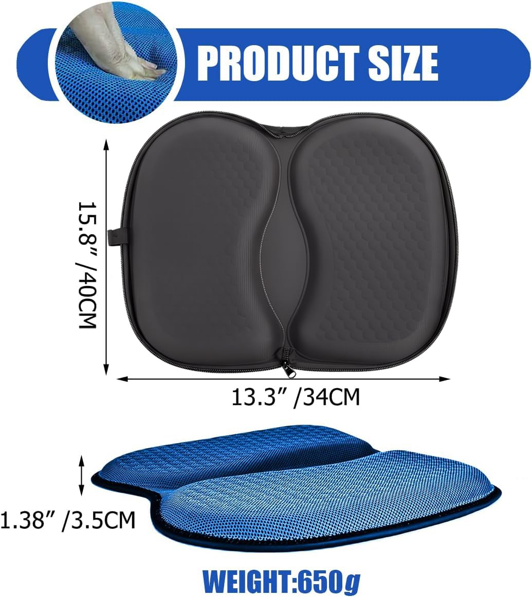 Foldable Honeycomb Seat Cushion with Zipper & Handle, Portable Gel Seat Cushion with Ventilative Cover & Anti-Skid Bottom, Portabl Cushion for Travel 15.8x13.3x1.4 Inches (Black)