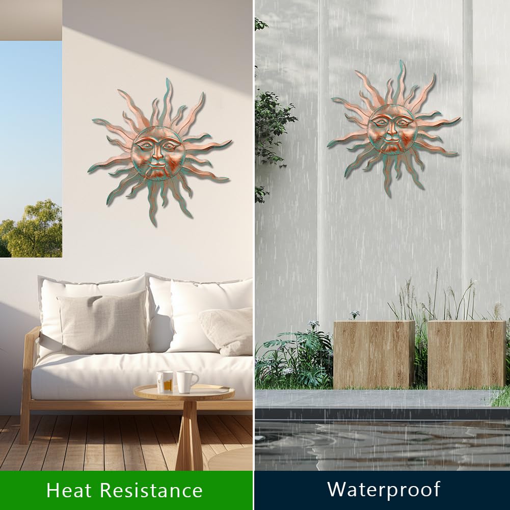 VEWOGARDEN Sun Wall Decor 30" Large Outdoor Metal Wall Art for Living Room Patio Farmhouse Garden Bedroom Decorations, Green