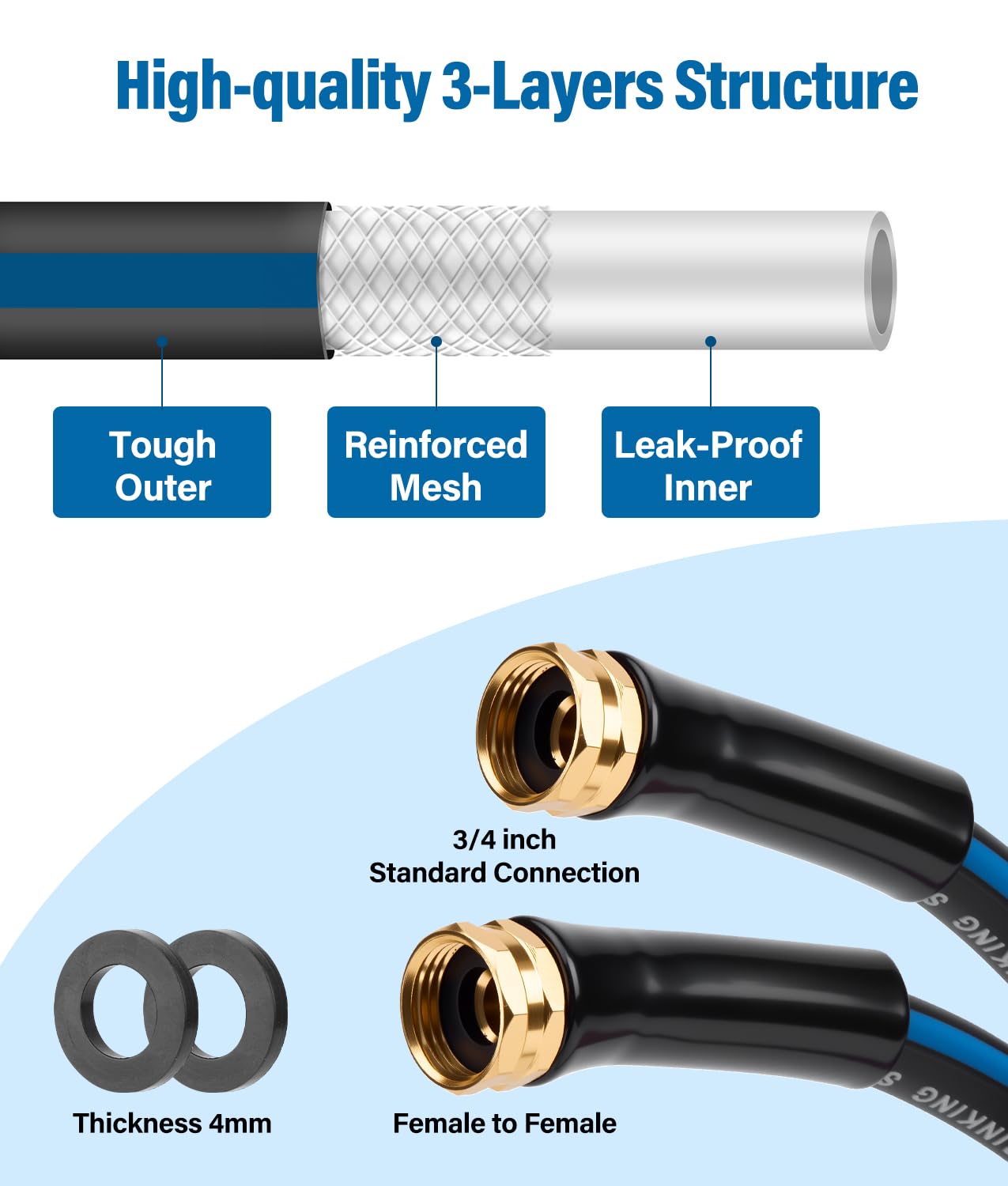 Garden Lead-in Hose 10ft X 5/8" Female to Female, 10 Feet Flexible Leader Water Hose with Swivel Handle, Heavy Duty Small Garden Water Hose for Outdoor Indoor