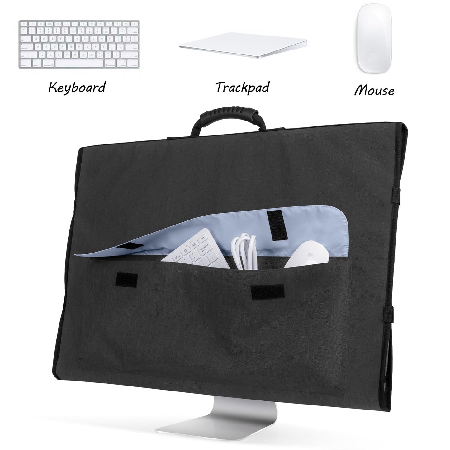 CURMIO Travel Carrying Bag Compatible with Apple 27" iMac Desktop Computer, Protective Storage Case Monitor Dust Cover with Rubber Handle for 27" iMac Screen and Accessories, Black, Patent Pending