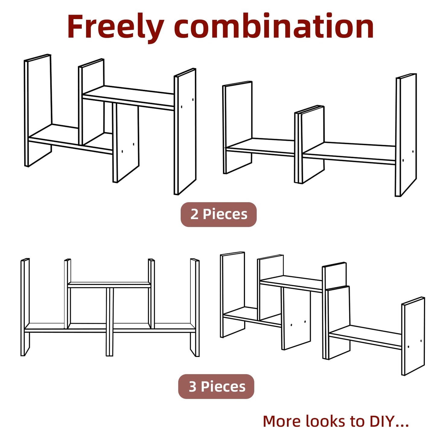 Somdot Desktop Bookshelf, Desk Shelf Organizer Storage Display Shelf Rack, 3 Pack Counter Top Bookcase for Home Office，Dark Brown