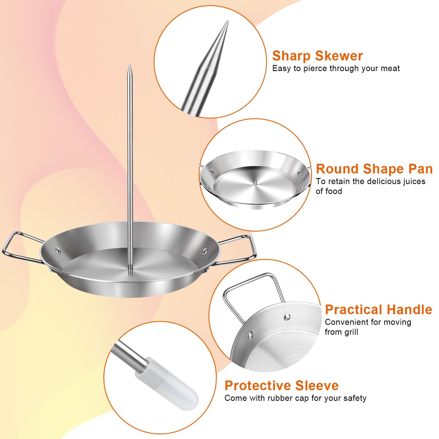 Al Pastor Skewer for Grill, Brazilian Vertical Spit Stand 13 Inch with 5 Removable Spikes (6",8",10",12",14"), for Tacos El Pastor, Shawarma Kebabs Smoker Oven BBQ Dishes