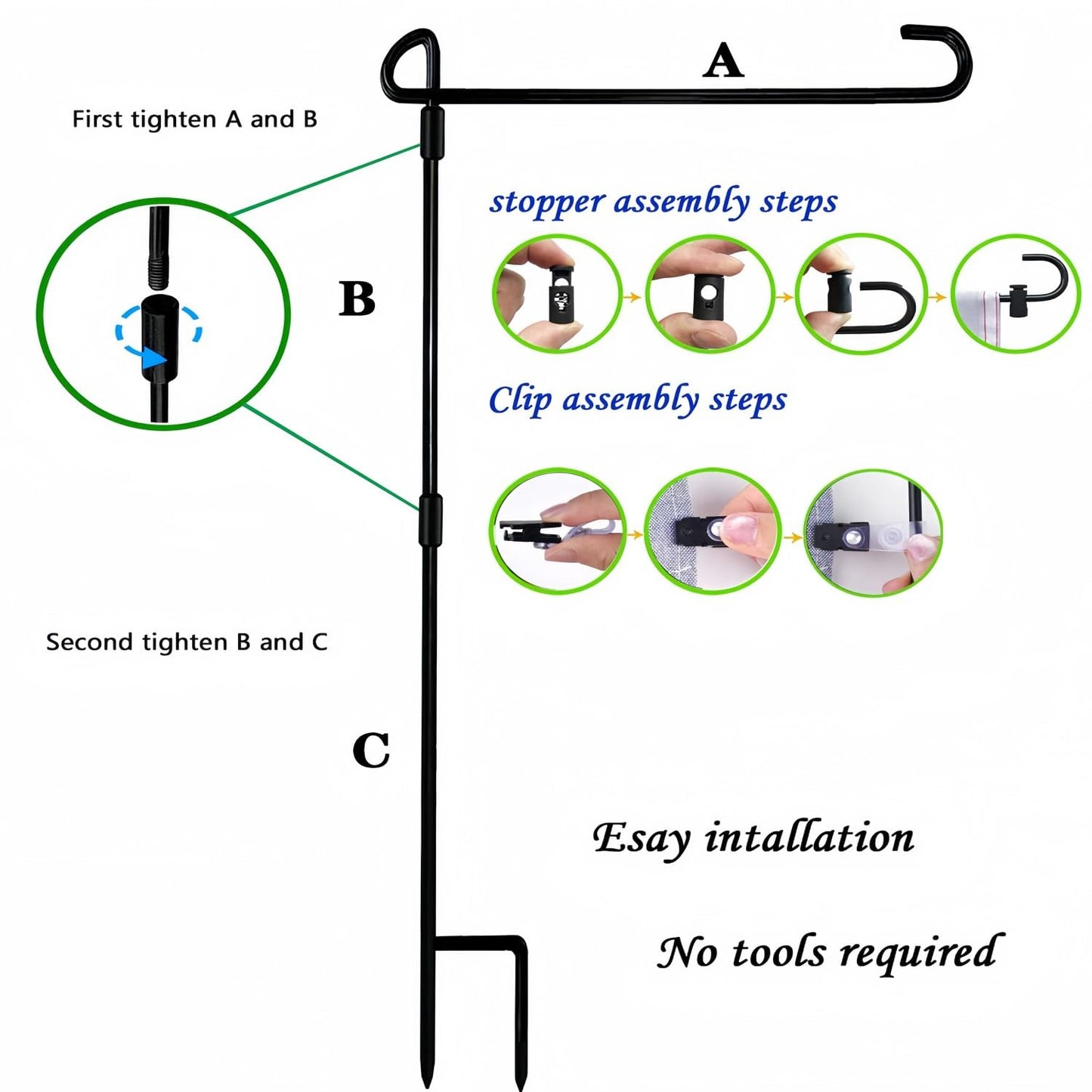 Akeydeco Garden Flag Pole Stand Holder, 10 Pack Garden Flags for Outside with Flag Stopper and Clip Waterproof Powder-Coated Paint for Flag Pole Holder for Outside House,Yard Flags for Outside