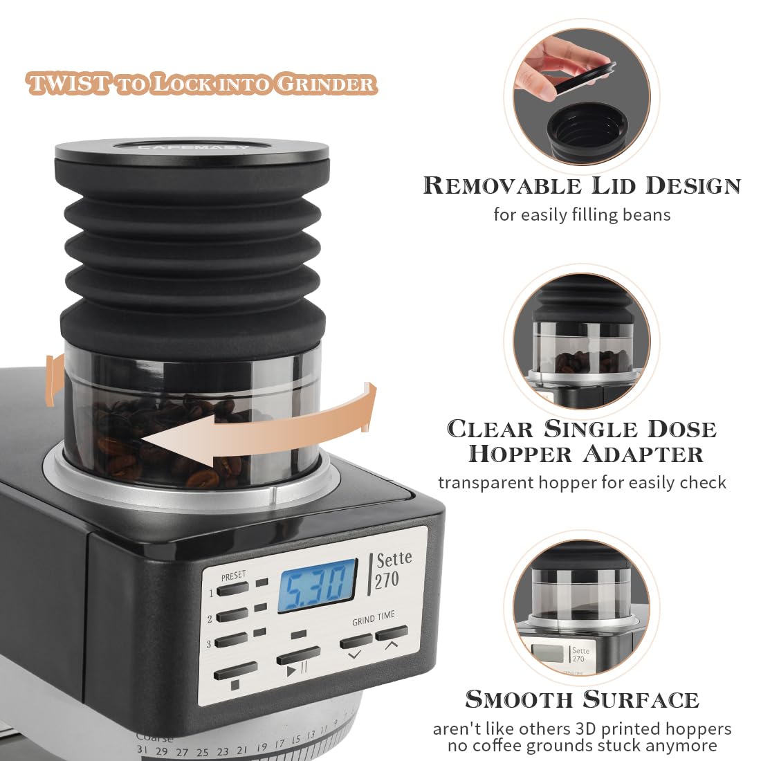 Coffee Grinder Cleaning Tools Single Dose Hopper and Silicone Bellows Clear PC Advanced Add-On Part Compatible with Baratza Sette Grinder