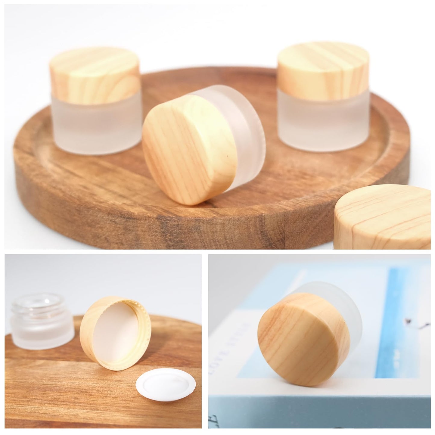 64 Pcs Glass Cosmetic Containers 5 Grams Round Frosted Cosmetic Jars with Leak proof lids Empty glass sample Jars Scrub Balm Lotions Sample Containers for Makeup Lotion Lip Balm Eye Cream