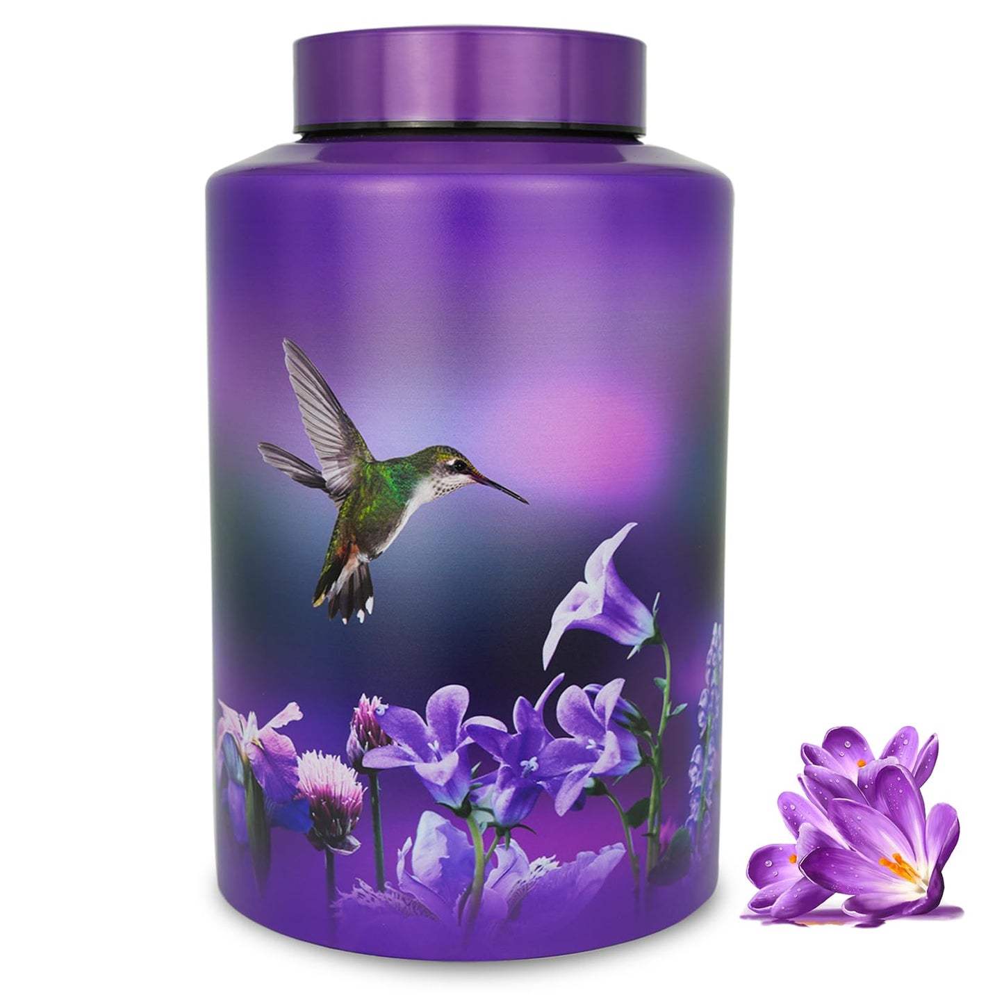 Large Cremation Urns for Adult Male Female Ashes, Up to 220 lbs Decorative Funeral Purple Keepsake Memorial Urn for Human Women Man Dad Mom Ashes with Velvet Bag(Hummingbird)