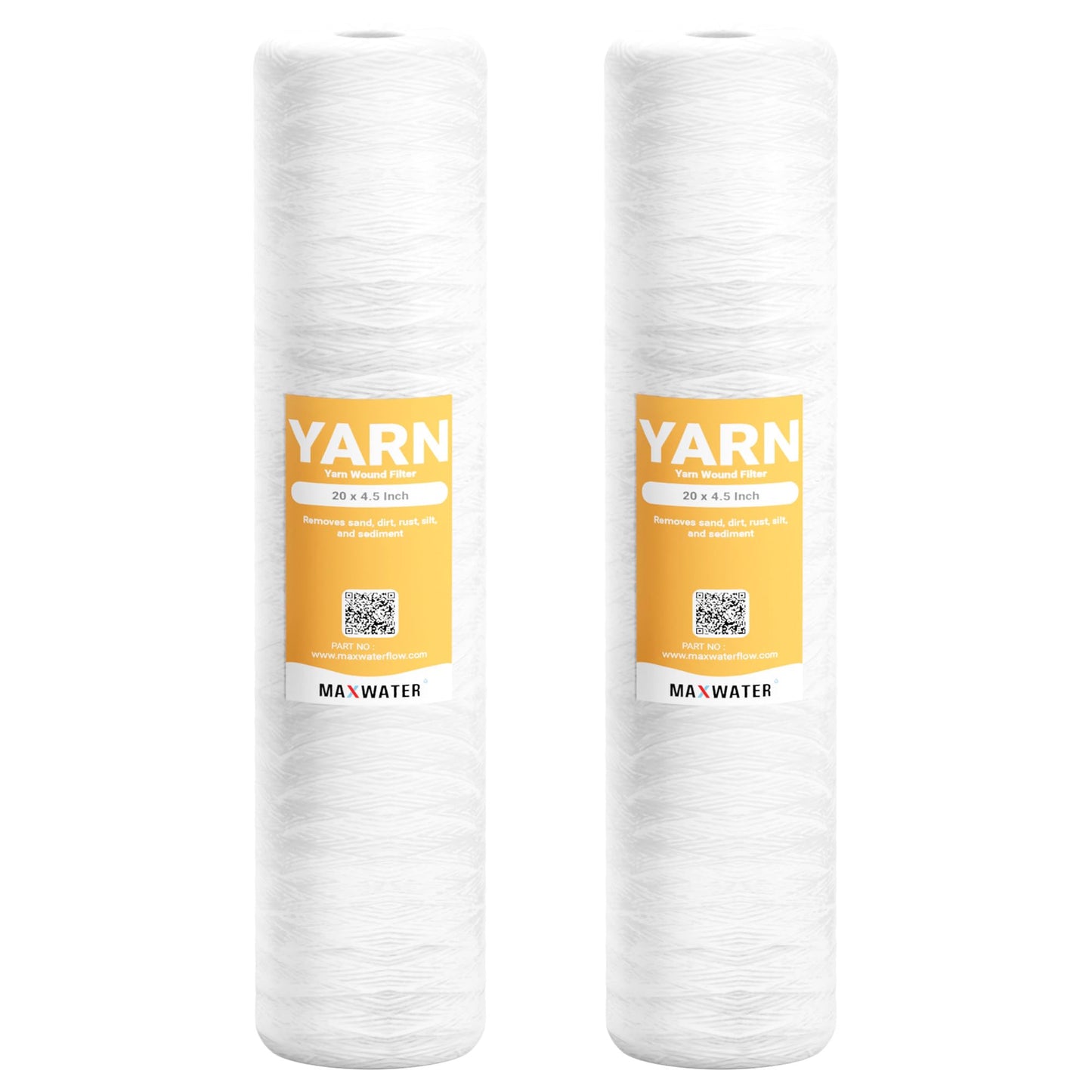 Max Water 5 Micron BB String Wound Sediment Filter Cartridge for Well Water 20 x 4.5 Whole House Sediment Filter Replacement Cartridge Compatible with PC40-20, WPP-45200-01, 84650, 355222-45 (2-Pack)