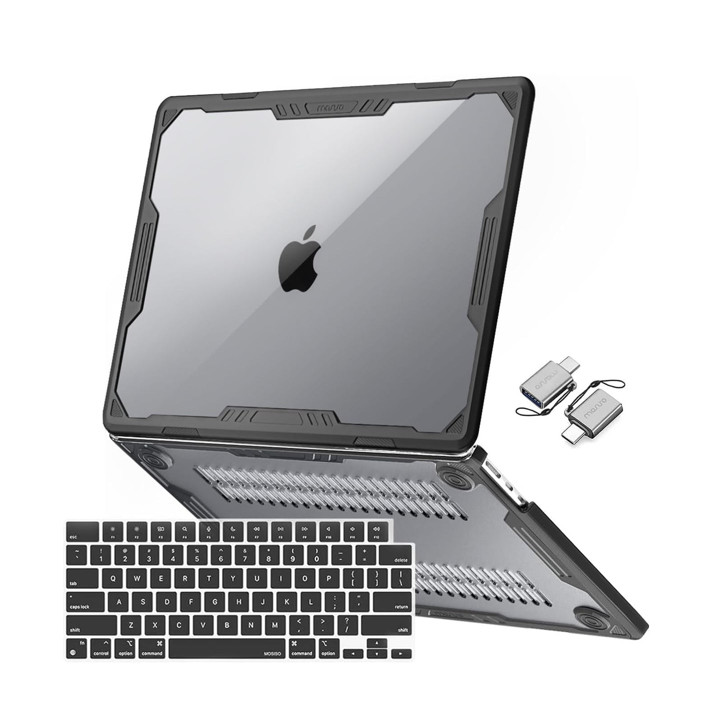 MOSISO Compatible with MacBook Air 13 inch Case M5 M4 M3 M2 2026-2022 A3449 A3240 A3113 A2681, Symmetric Geometric Heavy Duty Hard Case with TPU, 3 in 1 Kit for MacBook Air 13.6 Case, Black