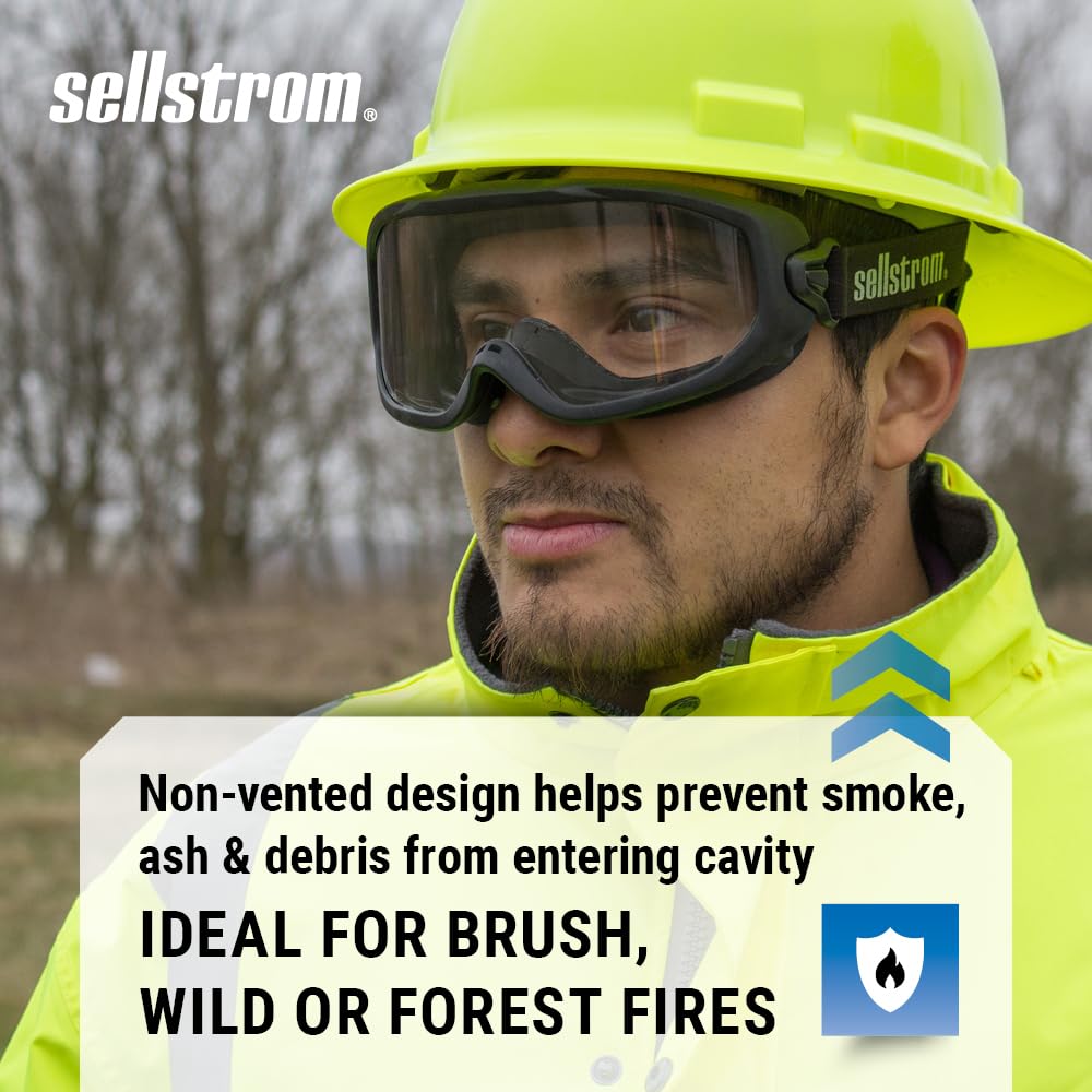 Sellstrom Odyssey II Wildland Fire Safety Goggles - Anti-Fog, Anti-Scratch Eye Protection Goggles for Men & Women - FR Strap, fits Over Glasses, ANSI Z87.1