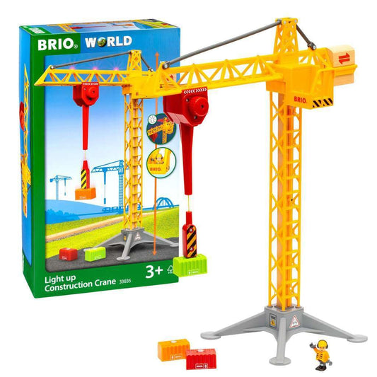 BRIO 33835 Construction Crane with Lights | Wooden Toy Train Set for Kids Age 3 and Up