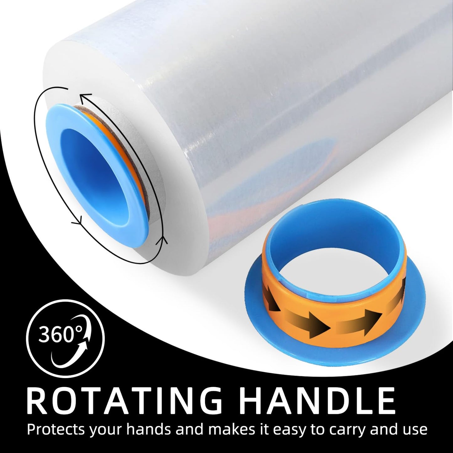 ROSEUP Stretch Wrap Film with Handles 12" x 1000ft, 80 Gauge Heavy Duty Pallet Wrap, Industrial Stretch Film for Moving, Packing & Shipping, 2 Pack